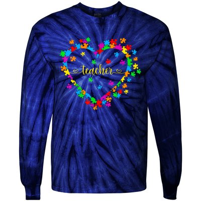 Valentines Day Teacher Autism awareness 100 days Heart Tie-Dye Long Sleeve Shirt