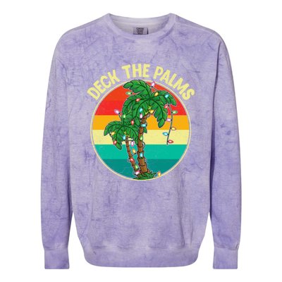 Vintage Deck The Palms Tree Lights Summer Christmas In July Gift Colorblast Crewneck Sweatshirt