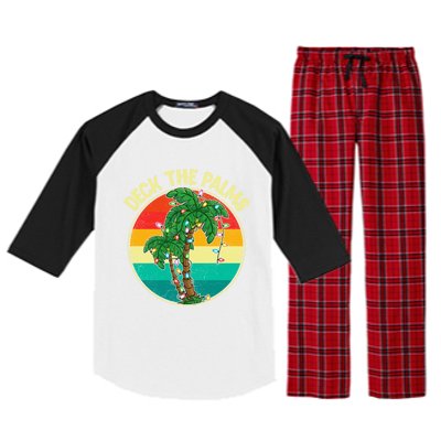 Vintage Deck The Palms Tree Lights Summer Christmas In July Gift Raglan Sleeve Pajama Set