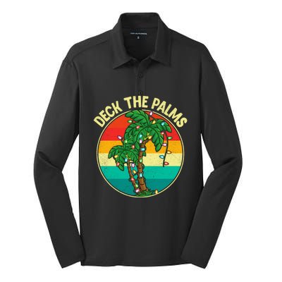 Vintage Deck The Palms Tree Lights Summer Christmas In July Gift Silk Touch Performance Long Sleeve Polo