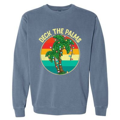 Vintage Deck The Palms Tree Lights Summer Christmas In July Gift Garment-Dyed Sweatshirt