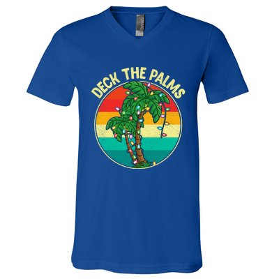 Vintage Deck The Palms Tree Lights Summer Christmas In July Gift V-Neck T-Shirt