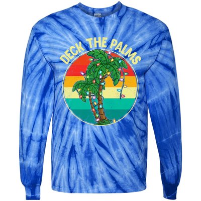 Vintage Deck The Palms Tree Lights Summer Christmas In July Gift Tie-Dye Long Sleeve Shirt