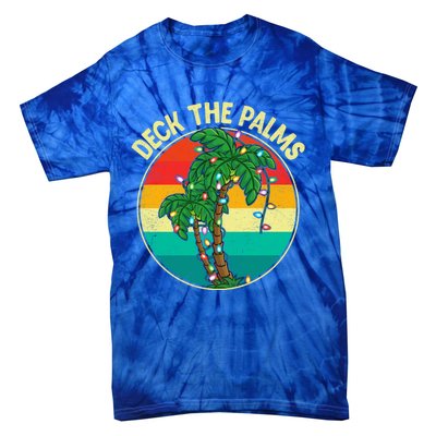 Vintage Deck The Palms Tree Lights Summer Christmas In July Gift Tie-Dye T-Shirt