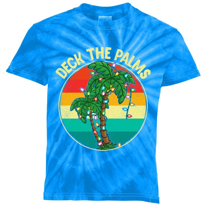 Vintage Deck The Palms Tree Lights Summer Christmas In July Gift Kids Tie-Dye T-Shirt