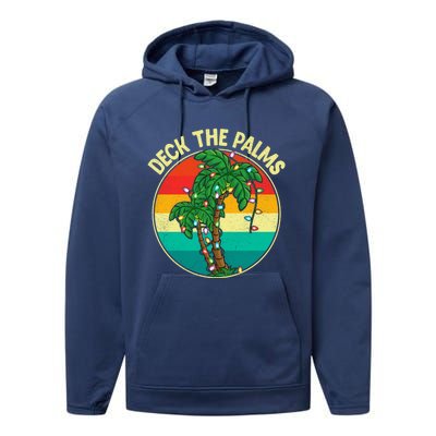 Vintage Deck The Palms Tree Lights Summer Christmas In July Gift Performance Fleece Hoodie