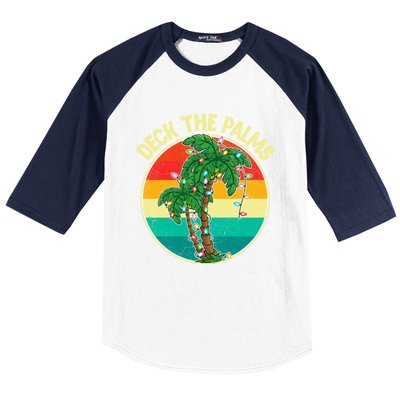 Vintage Deck The Palms Tree Lights Summer Christmas In July Gift Baseball Sleeve Shirt