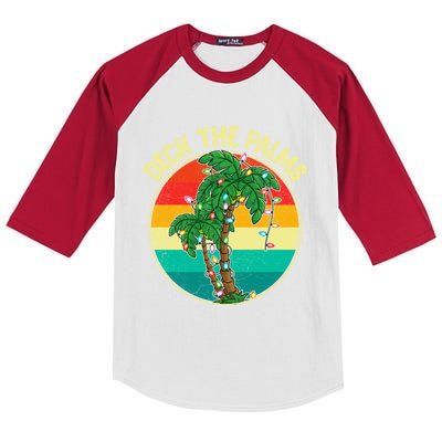 Vintage Deck The Palms Tree Lights Summer Christmas In July Gift Kids Colorblock Raglan Jersey