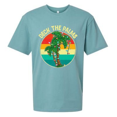 Vintage Deck The Palms Tree Lights Summer Christmas In July Gift Sueded Cloud Jersey T-Shirt