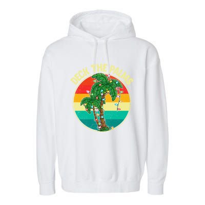 Vintage Deck The Palms Tree Lights Summer Christmas In July Gift Garment-Dyed Fleece Hoodie