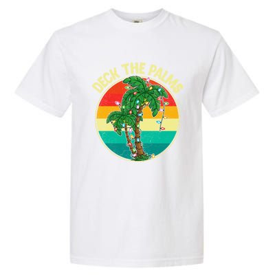 Vintage Deck The Palms Tree Lights Summer Christmas In July Gift Garment-Dyed Heavyweight T-Shirt