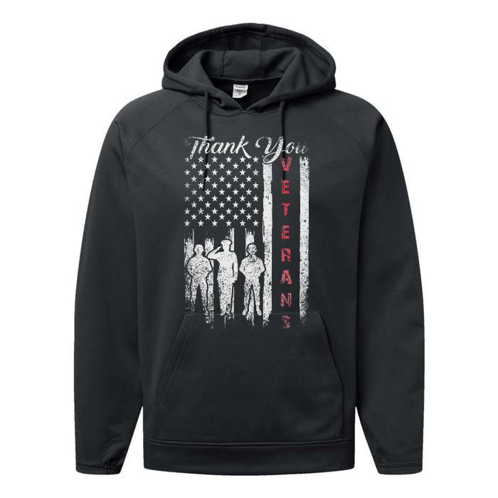 Veterans Day Thank You Veterans Proud Patriotic Usa Flag Performance Fleece Hoodie