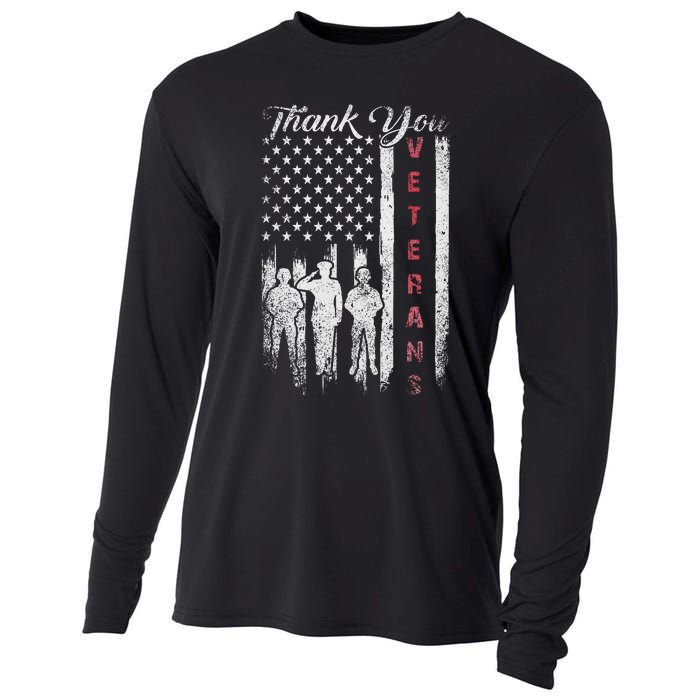 Veterans Day Thank You Veterans Proud Patriotic Usa Flag Cooling Performance Long Sleeve Crew