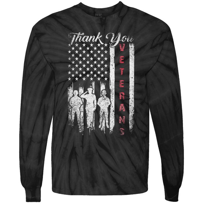 Veterans Day Thank You Veterans Proud Patriotic Usa Flag Tie-Dye Long Sleeve Shirt