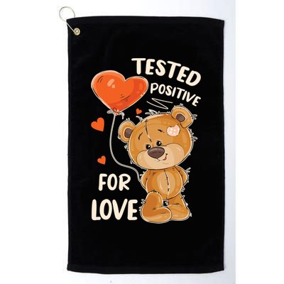 Valentines Day Teddy Bear With Heart Balloon For Her Gift Platinum Collection Golf Towel