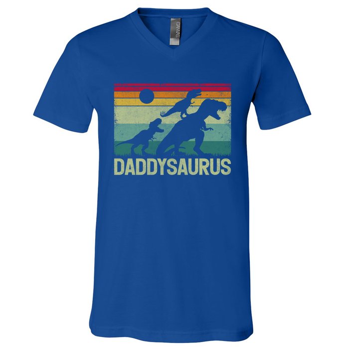 Vintage Daddysaurus Trex Dinosaur Daddy FatherS Day Gift V-Neck T-Shirt