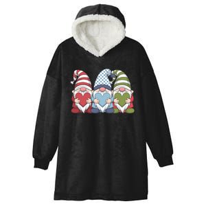 ValentineS Day Three Gnomes Holding Heart For Wo Girl Hooded Wearable Blanket