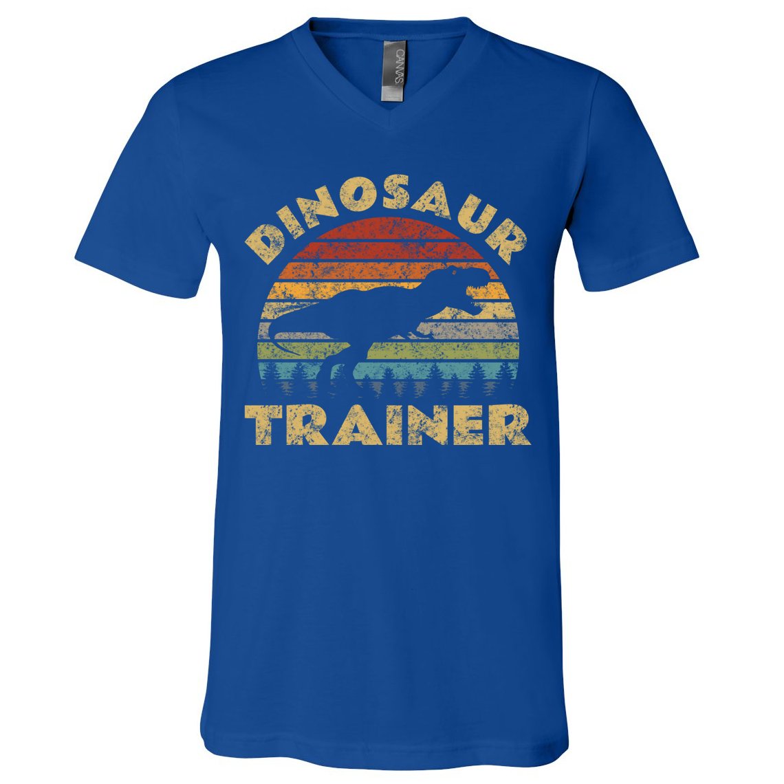 Vintage Dinosaur Trainer Halloween Costume Retro Sunset Dino Cool Gift V-Neck T-Shirt
