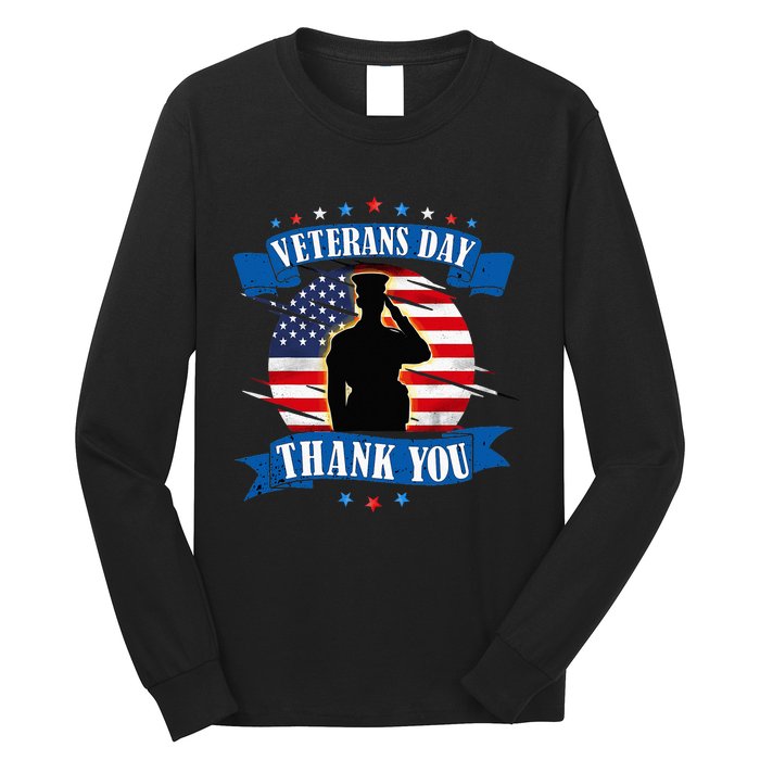 Veterans Day Thank you gifts American Flag Veteran Long Sleeve Shirt