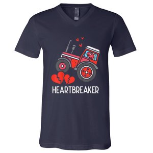 Valentines Day Tractor Heartbreaker Truck V-Neck T-Shirt