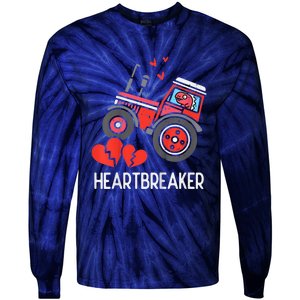 Valentines Day Tractor Heartbreaker Truck Tie-Dye Long Sleeve Shirt