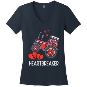 Valentines Day Tractor Heartbreaker Truck Women's V-Neck T-Shirt