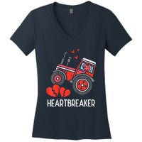 Valentines Day Tractor Heartbreaker Truck Women's V-Neck T-Shirt