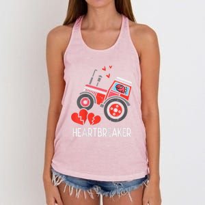 Valentines Day Tractor Heartbreaker Truck Women's Knotted Racerback Tank