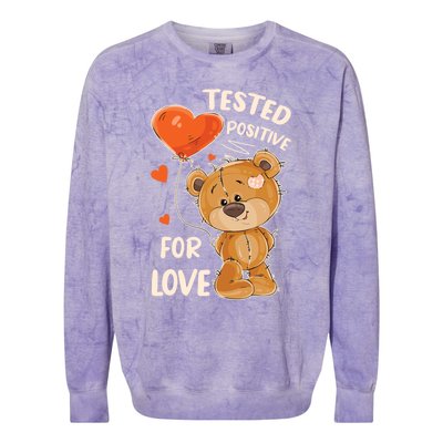 Valentines Day Teddy Bear With Heart Balloon For Her Cute Gift Colorblast Crewneck Sweatshirt