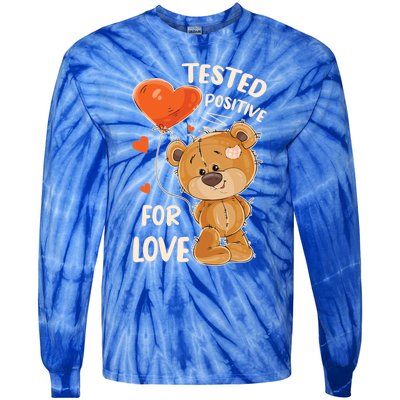 Valentines Day Teddy Bear With Heart Balloon For Her Cute Gift Tie-Dye Long Sleeve Shirt