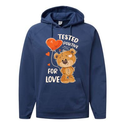 Valentines Day Teddy Bear With Heart Balloon For Her Cute Gift Performance Fleece Hoodie