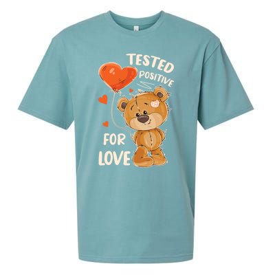 Valentines Day Teddy Bear With Heart Balloon For Her Cute Gift Sueded Cloud Jersey T-Shirt