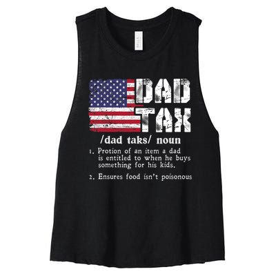 Vintage Dad Tax Definition Funny Fathers Day America Flag Women's Racerback Cropped Tank