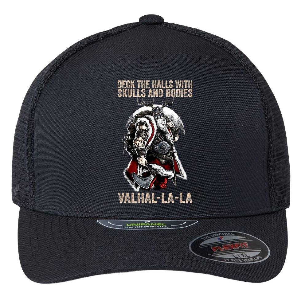 ValhallaLa Deck The Halls With Skulls And Bodies Vintage Flexfit Unipanel Trucker Cap