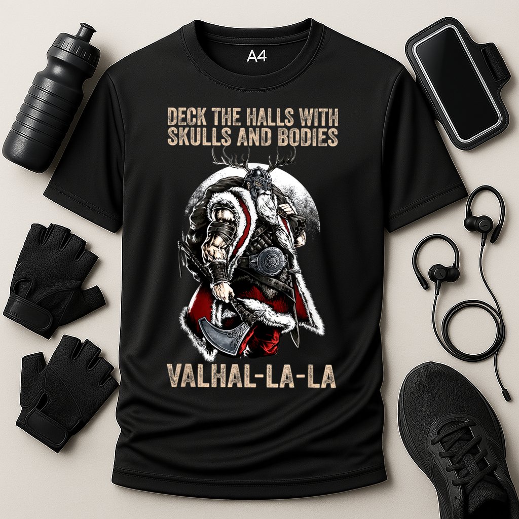 ValhallaLa Deck The Halls With Skulls And Bodies Vintage Cooling Performance Crew T-Shirt