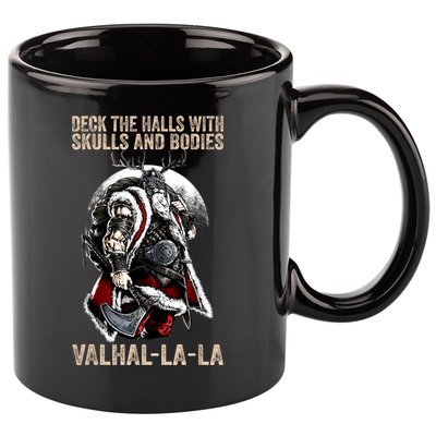 ValhallaLa Deck The Halls With Skulls And Bodies Vintage 11oz C Handle Ceramic Mug