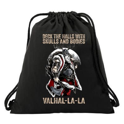 ValhallaLa Deck The Halls With Skulls And Bodies Vintage Drawstring Bag