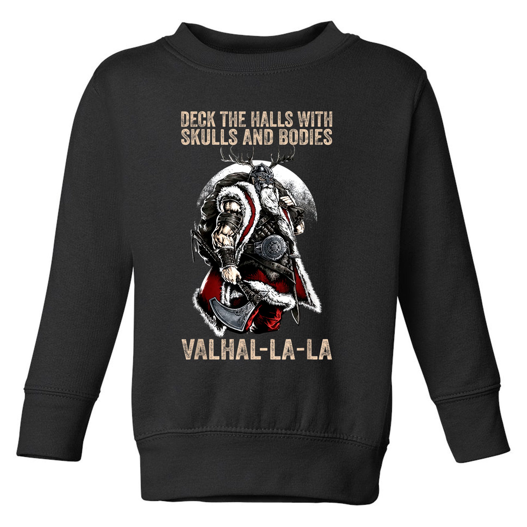 ValhallaLa Deck The Halls With Skulls And Bodies Vintage Toddler Sweatshirt