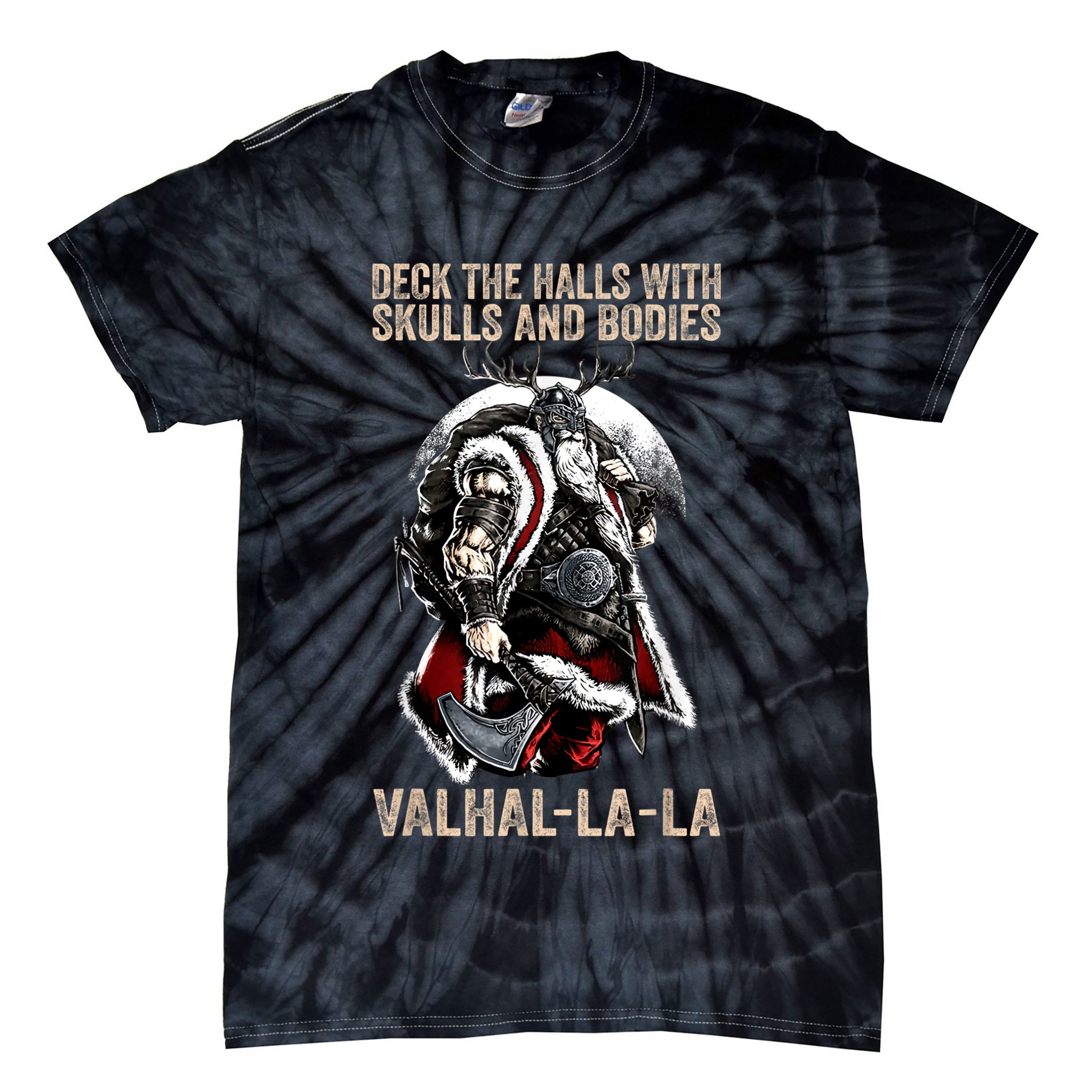 ValhallaLa Deck The Halls With Skulls And Bodies Vintage Tie-Dye T-Shirt