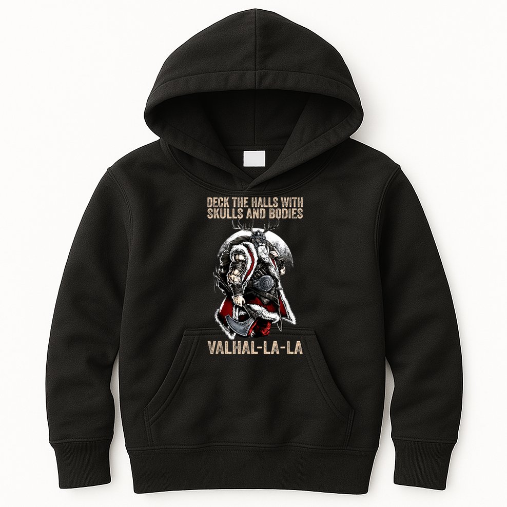 ValhallaLa Deck The Halls With Skulls And Bodies Vintage Kids Hoodie