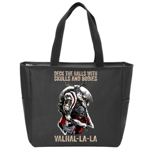 ValhallaLa Deck The Halls With Skulls And Bodies Vintage Zip Tote Bag