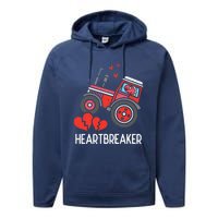 Valentines Day Tractor Heartbreaker Truck Performance Fleece Hoodie