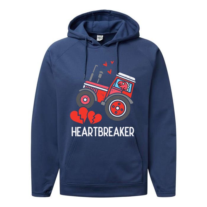 Valentines Day Tractor Heartbreaker Truck Performance Fleece Hoodie