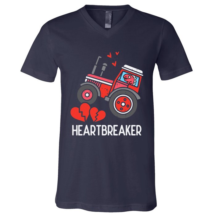 Valentines Day Tractor Heartbreaker Truck V-Neck T-Shirt