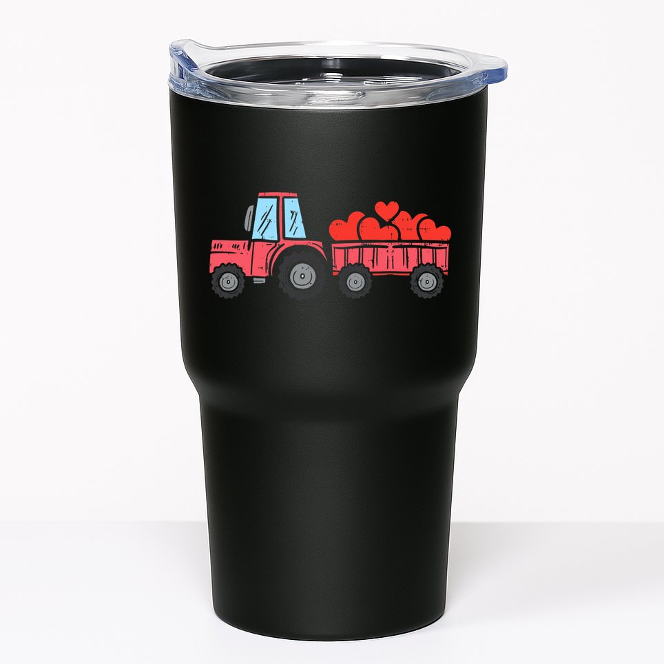 Valentines Day Tractor Truck Hearts Farm Tumbler