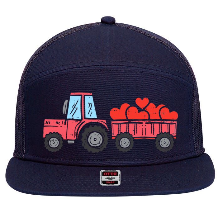 Valentines Day Tractor Truck Hearts Farm 7 Panel Mesh Trucker Snapback Hat