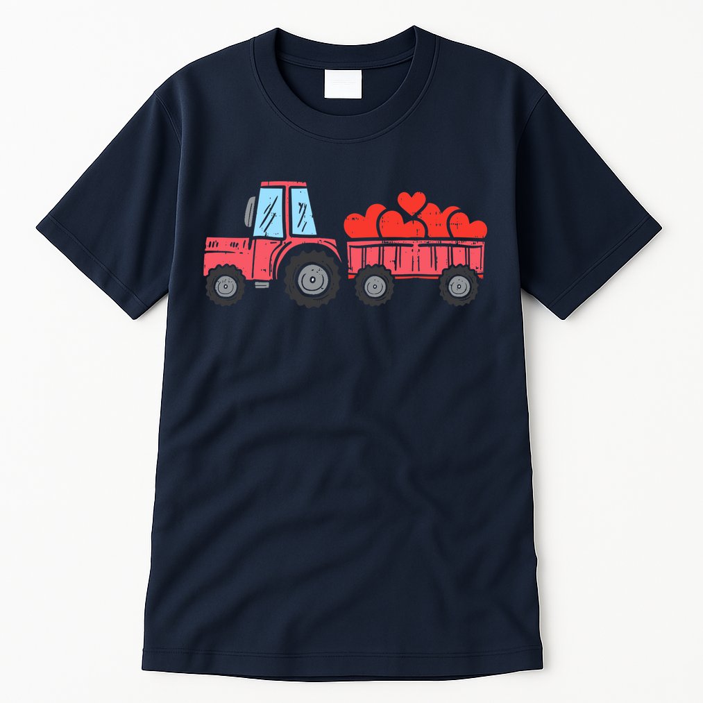 Valentines Day Tractor Truck Hearts Farm Tall T-Shirt
