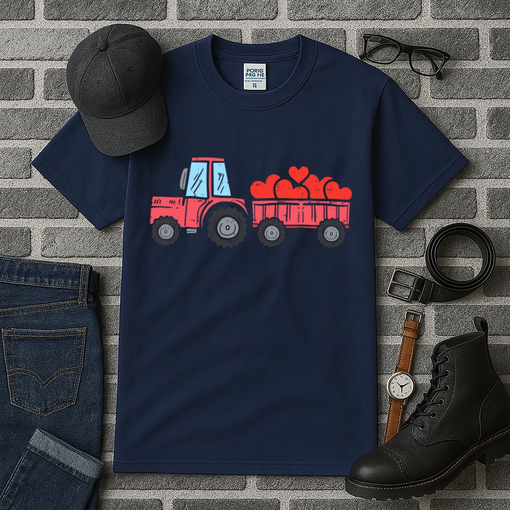 Valentines Day Tractor Truck Hearts Farm Tall T-Shirt