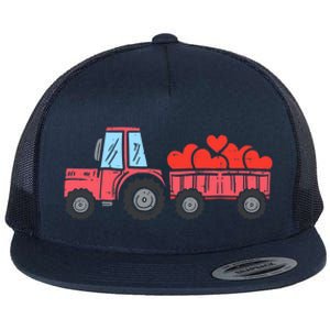 Valentines Day Tractor Truck Hearts Farm Flat Bill Trucker Hat