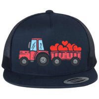 Valentines Day Tractor Truck Hearts Farm Flat Bill Trucker Hat